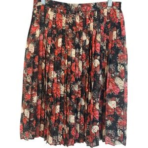 Forever 21‎ Black Red Floral Pleated Midi Skirt Size Small